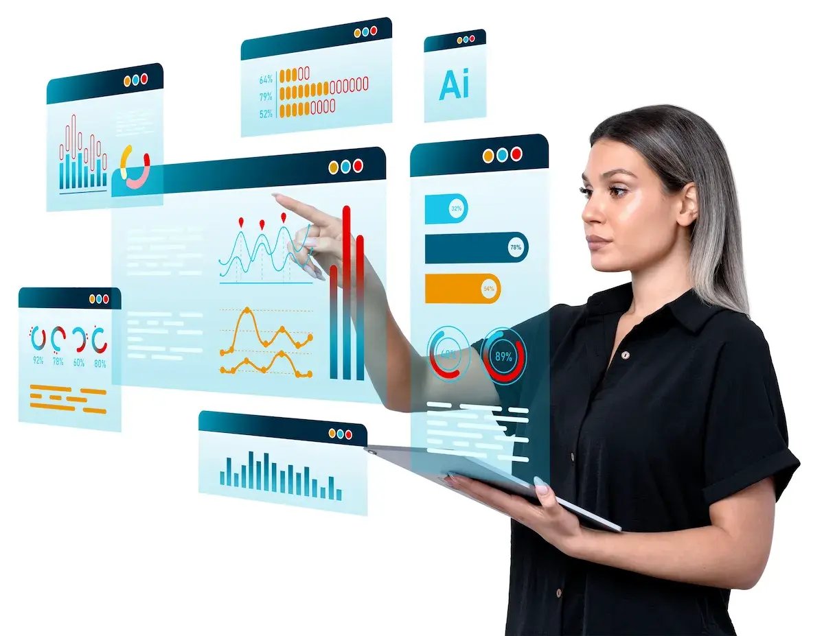 Illustration d'une femme sur des interfaces
