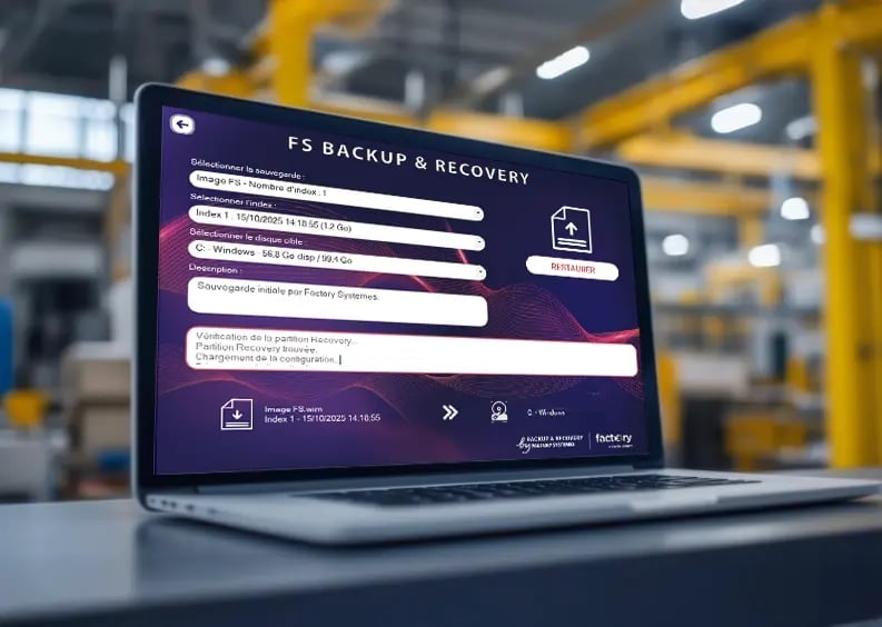 Un logiciel de restauration est en cours sur un ordinateur portable.
