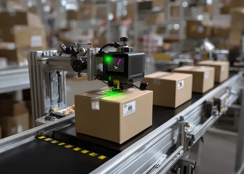 Inspection par l'IA de colis sur une chaîne de production 